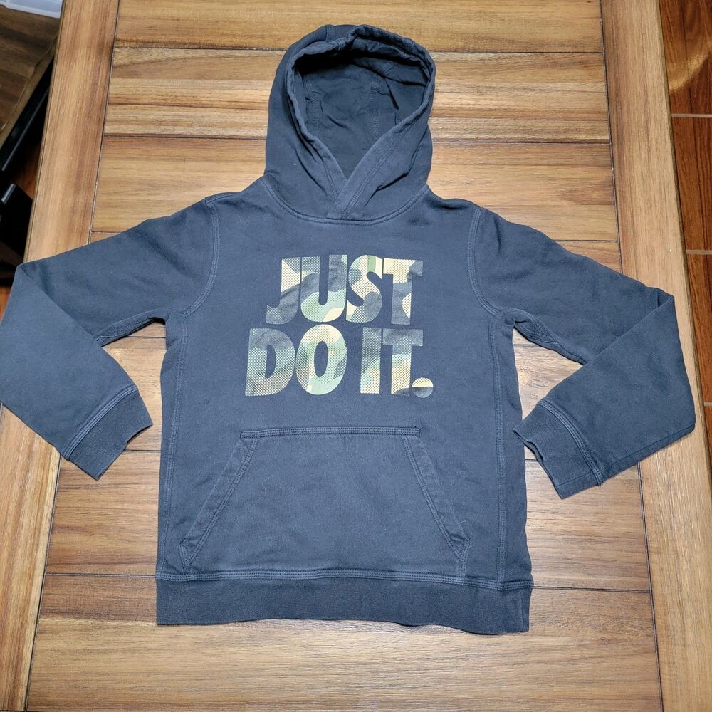 Nike LS Pullover Black Hoodie Camo "Just Do It" - Size Youth Large